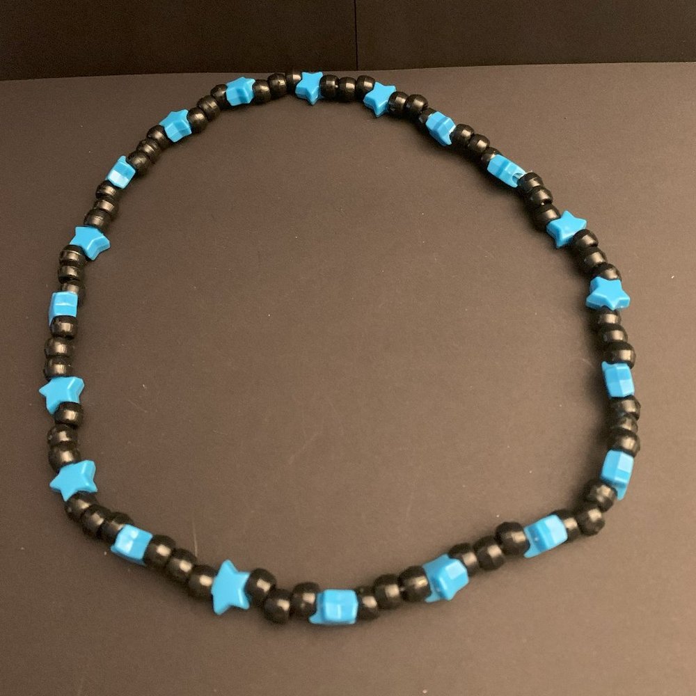 Blue Stars and Black Beaded Kandi Necklace Rave & Festival Accessory